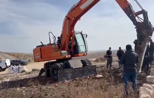 Thumbnail preview image for the video titled: In Umm al-Khair he settlers began measuring and drilling into the land, claiming that it belonged to them