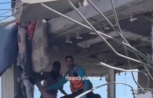 Thumbnail preview image for the video titled: Search efforts at Al-Aqqad family house following an Israeli bombing
