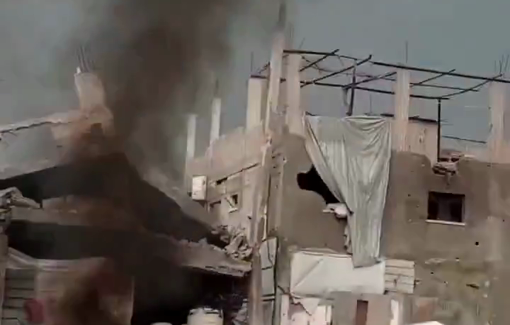 Thumbnail preview image for the video titled: Tent set on fire by a drone explosive