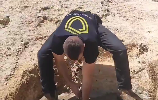 Thumbnail preview image for the video titled: Militant settler Betzalel Taljah appropriating the water of Palestinian farmers