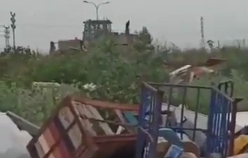 Thumbnail preview image for the video titled: Israeli bulldozers demolish Palestinian lands and uproot olive trees near the village of Haris, west of Salfit