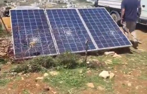 Thumbnail preview image for the video titled: Tents and solar panels set on fire by settlers on the outskirts of the village of Sinjil