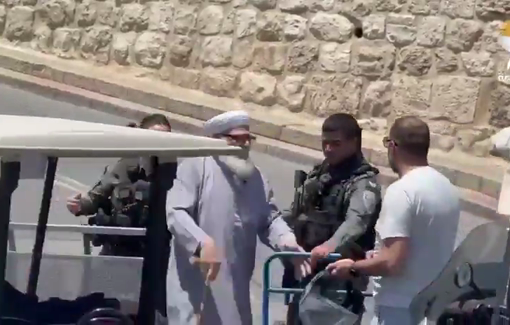 Thumbnail preview image for the video titled: Israeli police assaulted an elderly Palestinian worshipper in occupied Jerusalem