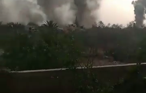 Thumbnail preview image for the video titled: Israeli carpet bombing around the European hospital