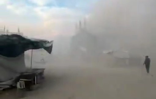 Thumbnail preview image for the video titled: Israeli artillery launched smoke shells, causing suffocation in Beit Lahia