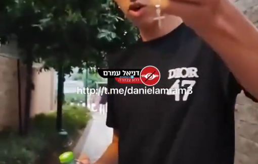 Thumbnail preview image for the video titled: In Natanya, an Israeli settler chased Christian tourists spitting in their faces