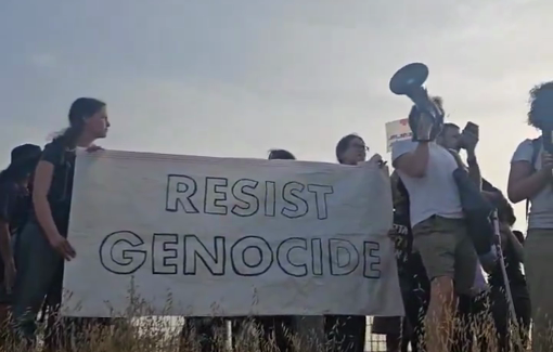 Thumbnail preview image for the video titled: Activists at the Gaza border chanted: "Don’t say we didn’t know, ethnic cleansing is happening in our name"