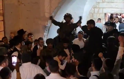 Thumbnail preview image for the video titled: Soldiers and settlers stormed and danced at Joseph’s Tomb, east of Nablus