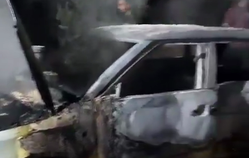 Thumbnail preview image for the video titled: During a pogrom in Burqin, Israeli settlers set vehicles on fire and shot with gunfires