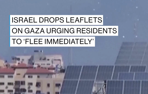 Thumbnail preview image for the video titled: Israel drops leaflets ordering displacement from Gaza City to the south