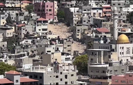 Thumbnail preview image for the video titled: Israeli bulldozers continue to knock down Palestinian-owned properties in Nur Shams camp