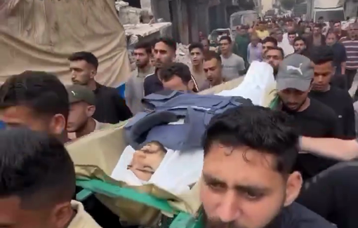 Thumbnail preview image for the video titled: Funeral procession for journalist Ahmad Qalaja killed by Israel