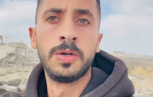 Thumbnail preview image for the video titled: Palestinian documents the chaos at GHF sites as a result of Israel weaponisation of aid