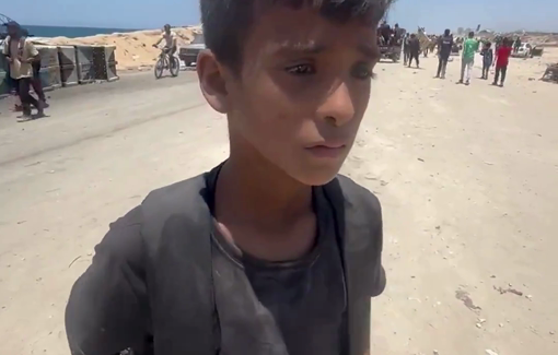 Thumbnail preview image for the video titled: Child Mohammad returns empty-handed after waiting for aid at a GHF site