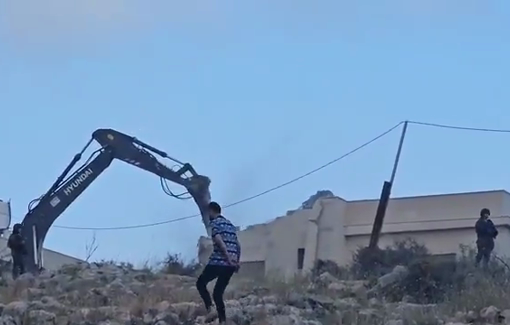 Thumbnail preview image for the video titled: Israeli army bulldozers are demolishing a Palestinian-owned house in the village of Shuqba