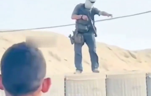 Thumbnail preview image for the video titled: American mercenary shoots tear gas inside a Rafah GHF site