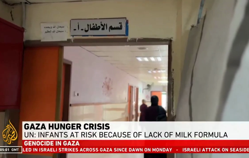 Thumbnail preview image for the video titled: A Palestinian mum "She's crying because she wants milk but there is no formula anywhere"