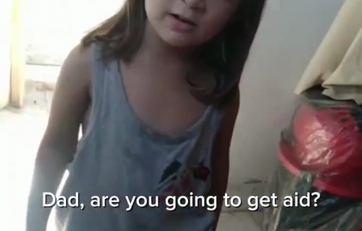 Thumbnail preview image for the video titled: Little girl asks her father to go together to fetch aid