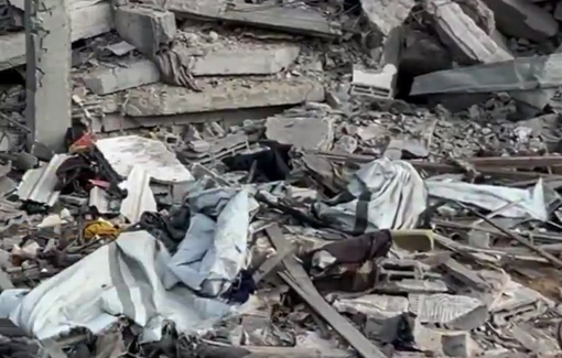 Thumbnail preview image for the video titled: Massive destruction due to night Israeli bombing of houses in Nuseirat killing 30