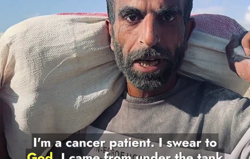Thumbnail preview image for the video titled: Cancer patient risks his life to get aid and feed his children