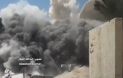 Thumbnail preview image for the video titled: Live bombing of Al-Albani mosque in Khan Younis
