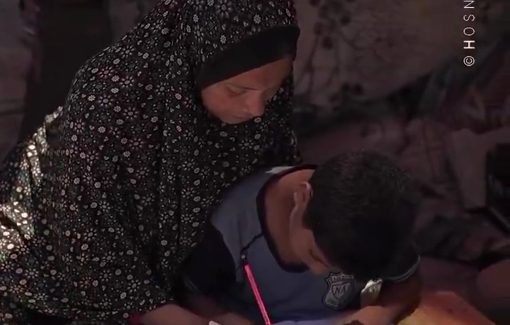 Thumbnail preview image for the video titled: Displaced mother homeschools her children as Israel decimated the education system