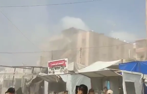 Thumbnail preview image for the video titled: Israeli direct strike on the upper floors of Nasser hospital