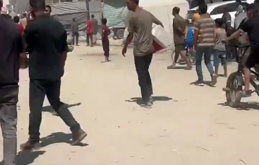 Thumbnail preview image for the video titled: Several children killed in Israeli strike on a displacement camp in Al-Nasr neighborhood