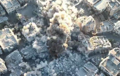 Thumbnail preview image for the video titled: IDF films its massive detonation of a residential block in Jabalia