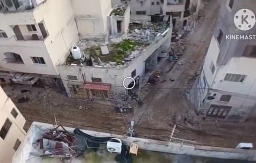 Thumbnail preview image for the video titled: Israeli forces (reportedly from the 93rd Patrol Battalion "Haruv") blow up a building in the Jenin Camp, occupied West Bank32.461356, 35.290012