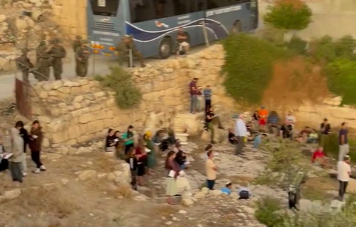 Thumbnail preview image for the video titled: Israeli settlers and soldiers invading my neighbors’ garden under the pretext of Jewish rituals