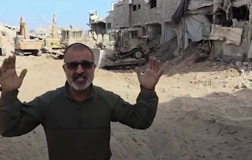 Thumbnail preview image for the video titled: Israeli Cpt. and Rabbi Avraham Zerbib recites torah while comparing Palestinian starvation to biblical conquest