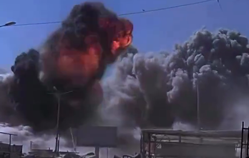 Thumbnail preview image for the video titled: Debris rain down after Israel destroyed the Harmony Tower in Gaza City