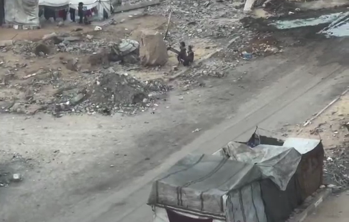 Thumbnail preview image for the video titled: Children play amid the rubble