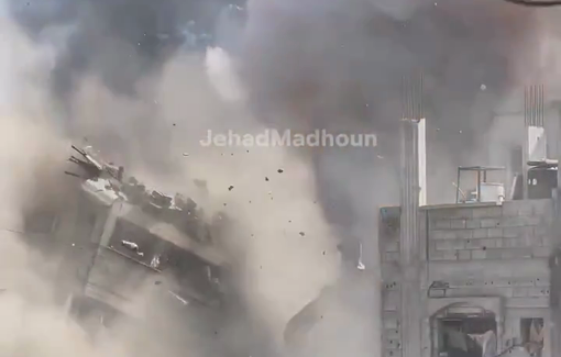 Thumbnail preview image for the video titled: Israel bombs and destroys the Abu al-Khair family house in Al-Shanti camp