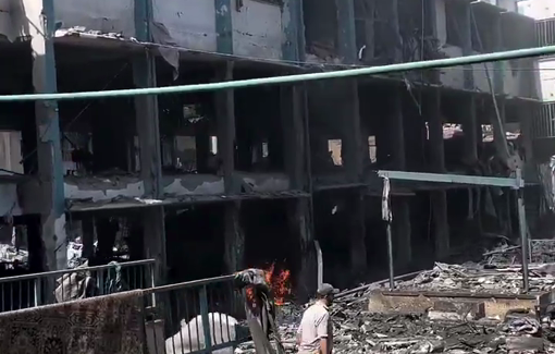 Thumbnail preview image for the video titled: Aftermath of Israeli bombing of Abu Asi school in Al-Shati camp