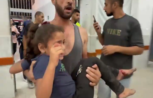 Thumbnail preview image for the video titled: Children injured in Israeli strike on tents at Palestine Stadium