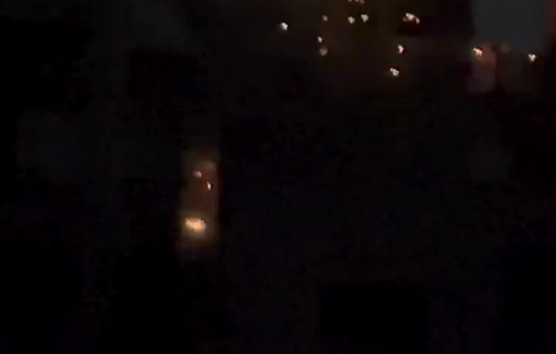 Thumbnail preview image for the video titled: Israeli night bombing of Al-Jundi Al-Majhoul Tower in Gaza City