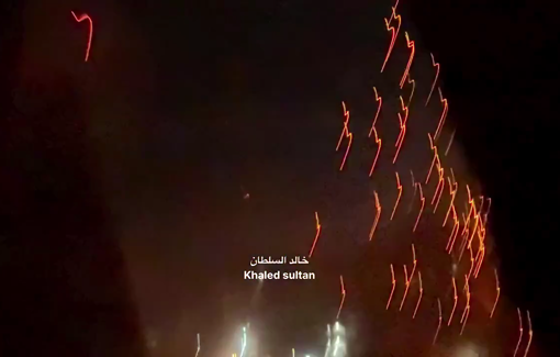 Thumbnail preview image for the video titled: Israeli night bombing of Al-Jundi Al-Majhoul Tower in Gaza City