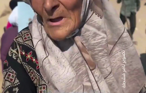 Thumbnail preview image for the video titled: Displaced elder Palestinian woman pleads for an end to the genocide