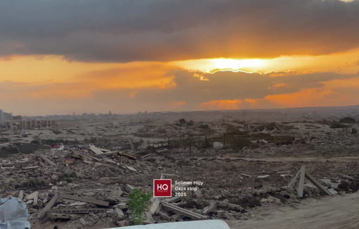 Thumbnail preview image for the video titled: Long line of exhausted families displaced from Gaza City, out in the cold