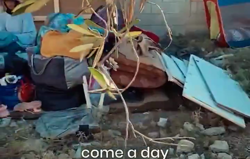 Thumbnail preview image for the video titled: Family life on the streets following Israel's forced displacement from Gaza City