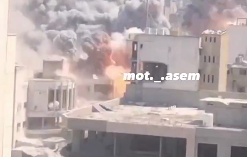 Thumbnail preview image for the video titled: The moment Israeli airstrikes targeted a medical center and adjacent homes in Gaza City
