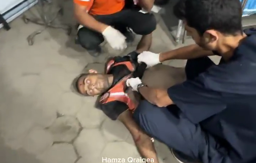 Thumbnail preview image for the video titled: Civil defense crews injured while evacuating the wounded during the Israeli strike on Al‑Falah School in Gaza’s Al‑Zeitoun neighborhood.