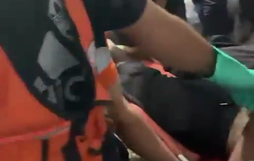 Thumbnail preview image for the video titled: Civil defense crew member seriously injured in a second Israeli strike on Al‑Falah School