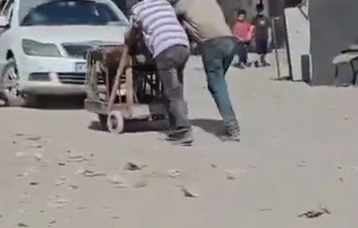 Thumbnail preview image for the video titled: Makeshift wheelchair amid Israeli blockade of essential supplies