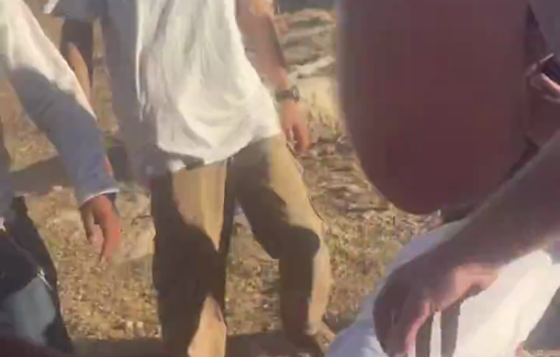 Thumbnail preview image for the video titled: Settlers assaulting resident with ATV, and beating activists in Tuwani (Masafer Yatta)