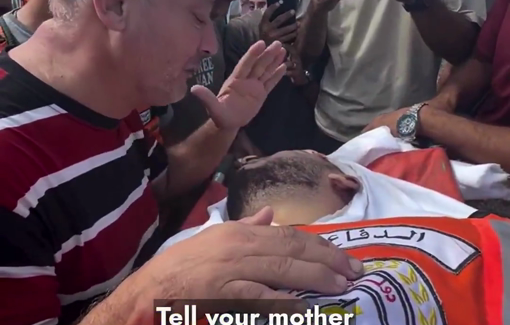 Thumbnail preview image for the video titled: Farewell to the Civil Defense officer Martyr Monther Al-Dahshan, killed in the Israeli double tap on Al-Fallah school