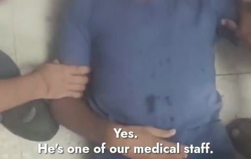 Thumbnail preview image for the video titled: Dr Marwan Abdeen sniped by Israeli forces inside Nasser hospital