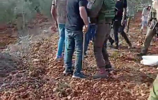 Thumbnail preview image for the video titled: Israeli soldiers and setlers attacked olive farmers, activists and journalists in Beita